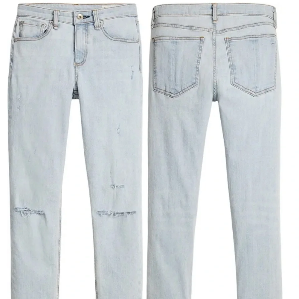 Rag & Bone Cait Mid Rise Skinny Jeans Light Wash Distressed